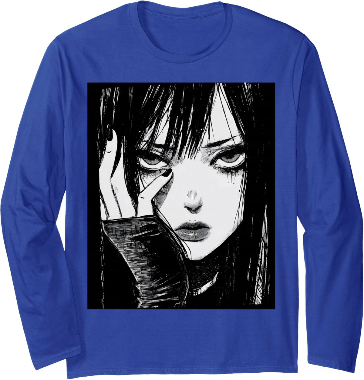 Gothic Anime Manga Japan Kawaii Goth Girl Alt Aesthetic Long Sleeve T-Shirt - Adult Unisex Royal Blue