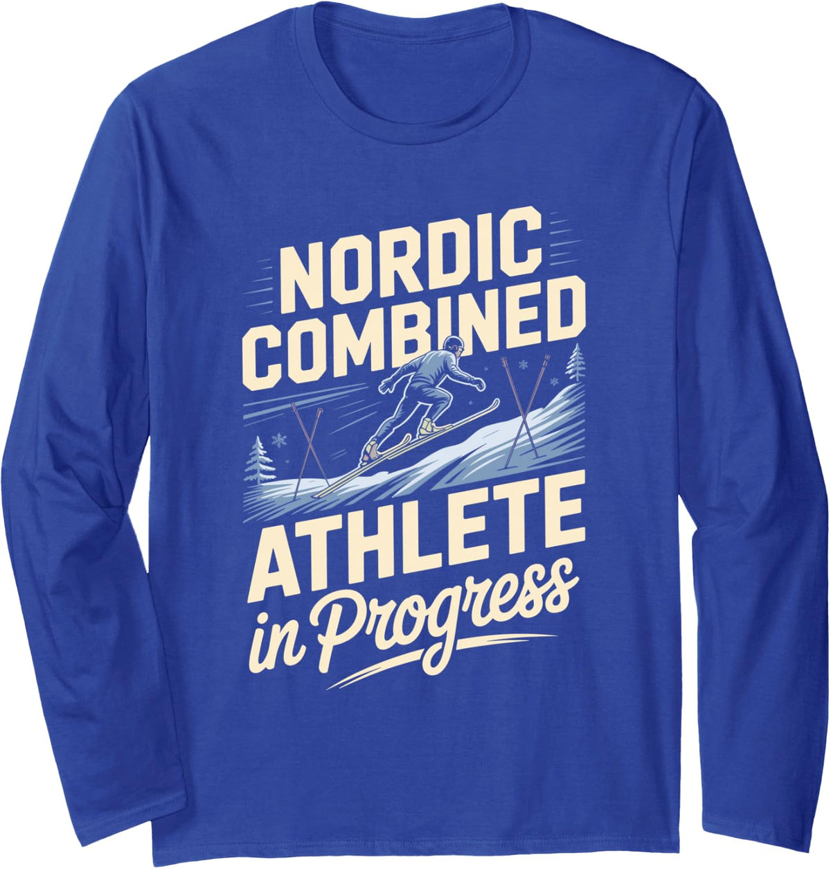 Athlete in Progress Nordic Combined Ski Jumping Skiing Long Sleeve T-Shirt - Adult Unisex Royal Blue