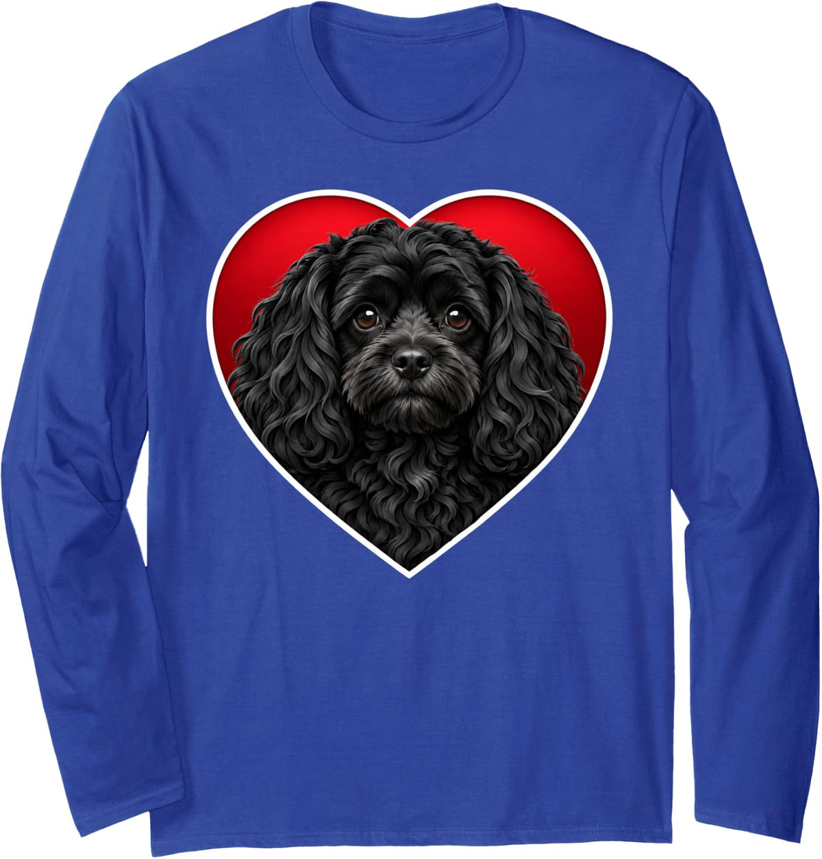 Black Cavapoo Heart Long Sleeve T-Shirt - Adult Unisex Royal Blue