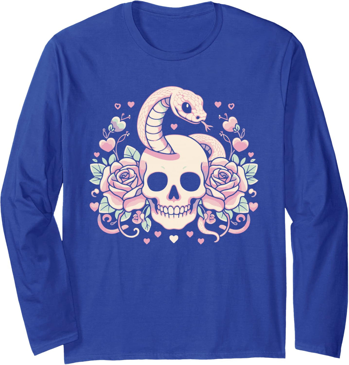 Pastel Goth Skull and Snake Emo Punk Gothic Long Sleeve T-Shirt - Adult Unisex Royal Blue