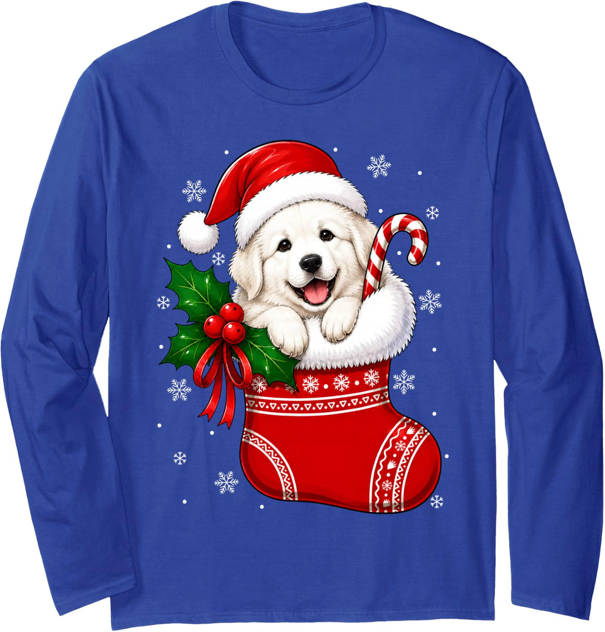Great Pyrenees Dog Christmas Stocking Cute Festive Xmas Long Sleeve T-Shirt - Adult Unisex Royal Blue