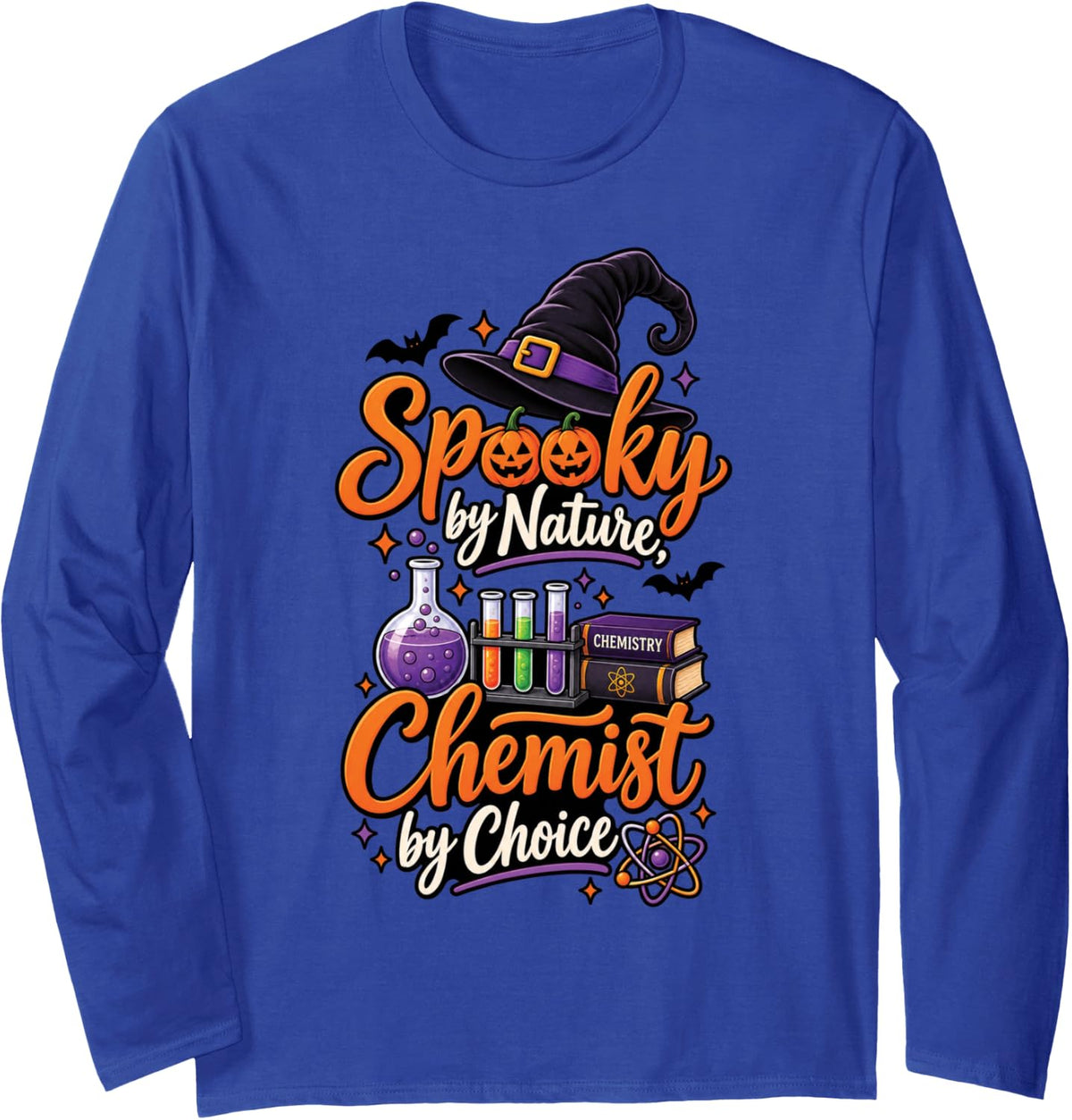 Spooky By Nature Chemist By Choice Witch Halloween Chemistry Long Sleeve T-Shirt - Adult Unisex Royal Blue