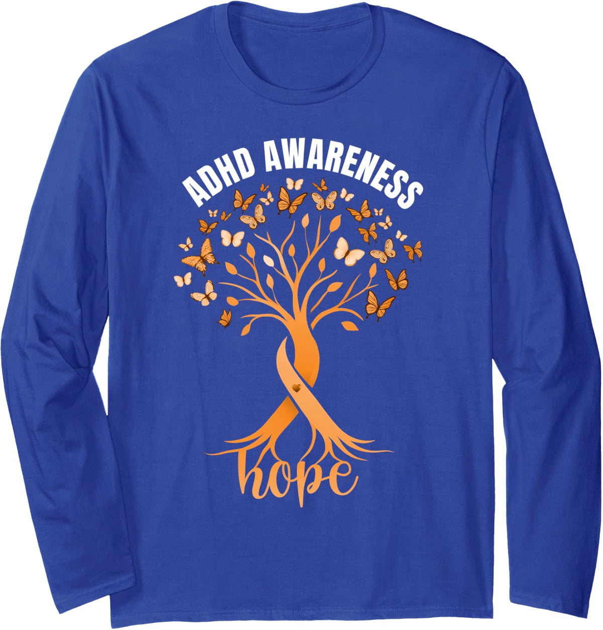 ADHD Awareness Hope Butterfly Brain Neurodiversity Pride Long Sleeve T-Shirt - Adult Unisex Royal Blue