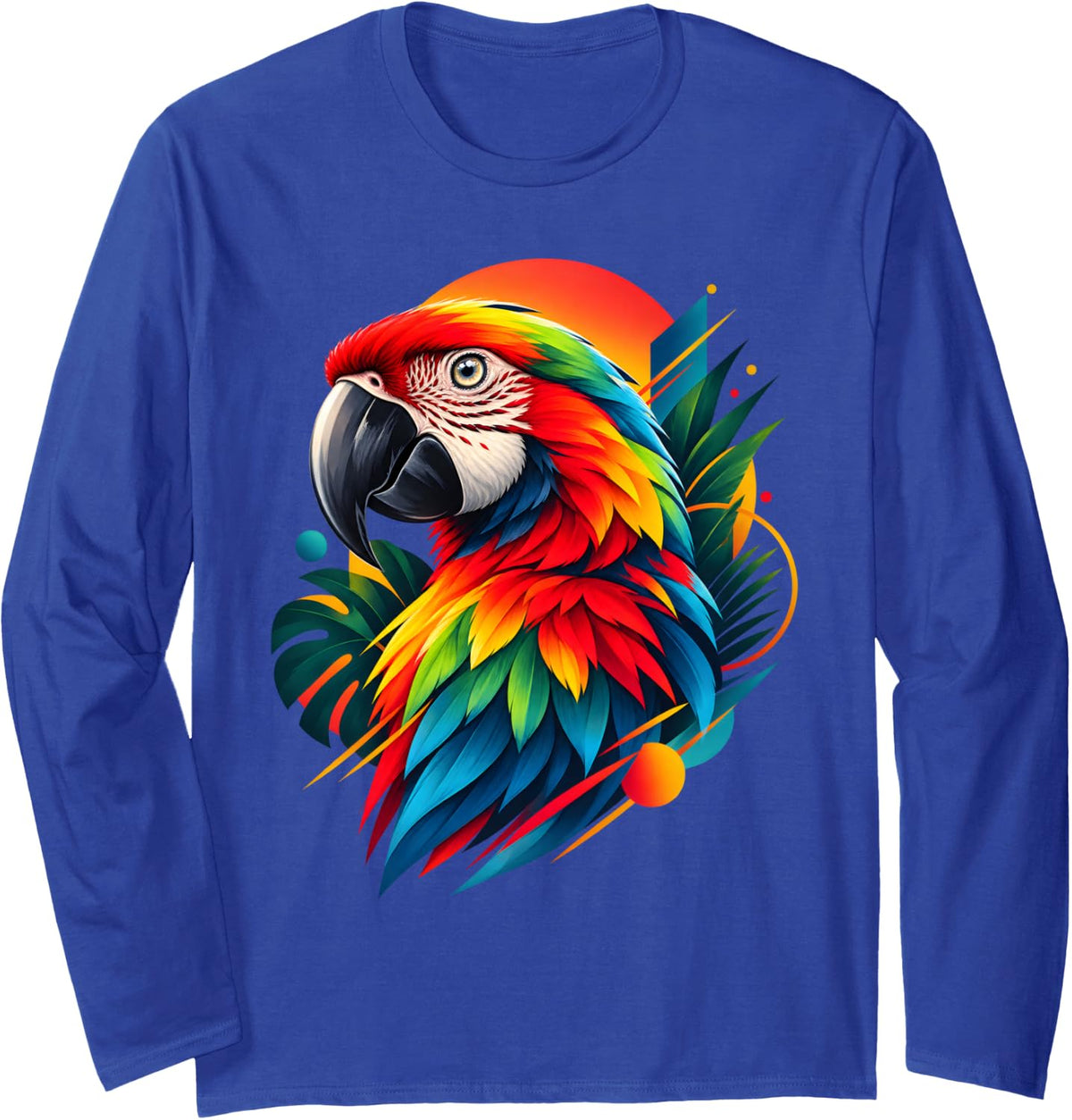 Colorful Parrot Lover Macaw Bird Abstract Long Sleeve T-Shirt - Adult Unisex Royal Blue