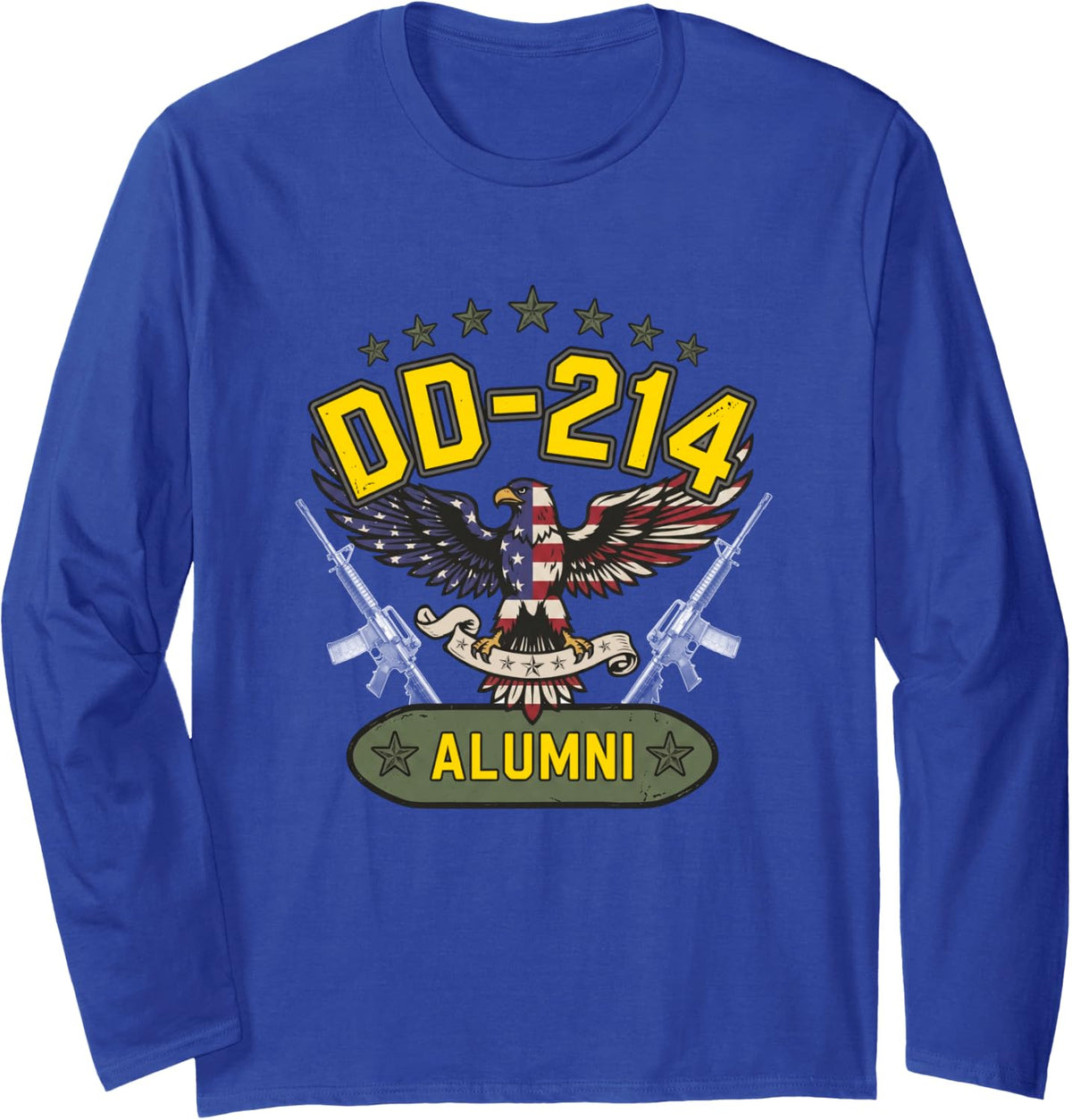 DD-214 Alumni in Black US Military Veteran Retired DD-214 Long Sleeve T-Shirt - Adult Unisex Royal Blue