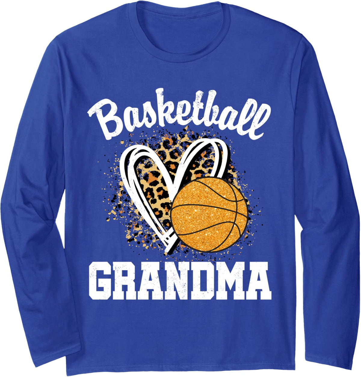 Basketball Grandma Leopard Heart Long Sleeve T-Shirt - Adult Unisex Royal Blue