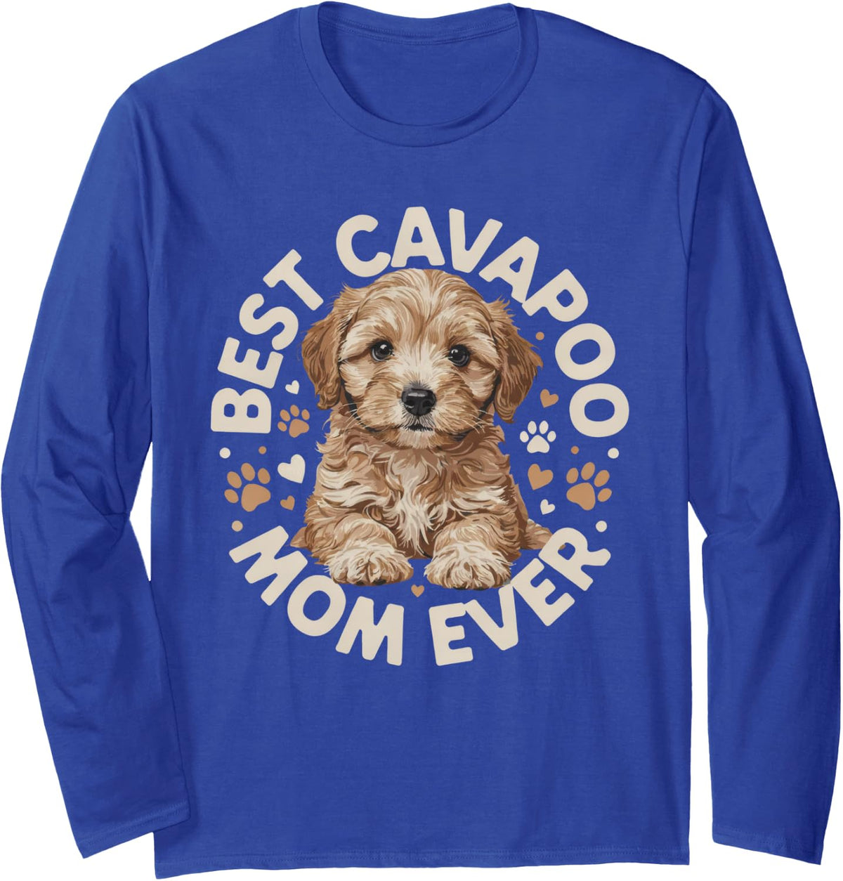 Cavapoo Mom Retro Distressed Vintage Badge Illustration Long Sleeve T-Shirt - Adult Unisex Royal Blue