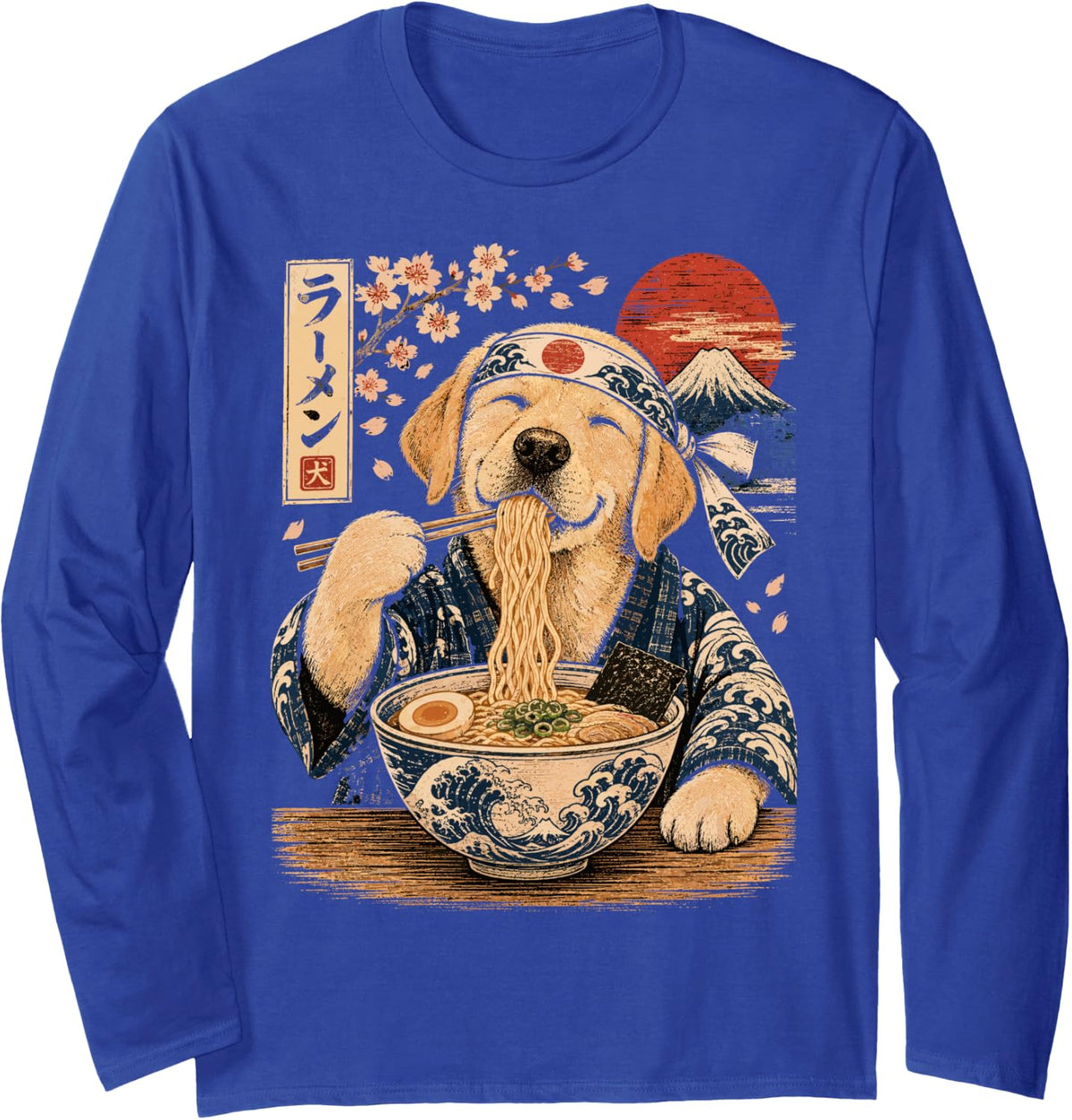 Labrador Dog Eating Ramen Japanese Labrador Long Sleeve T-Shirt - Adult Unisex Royal Blue