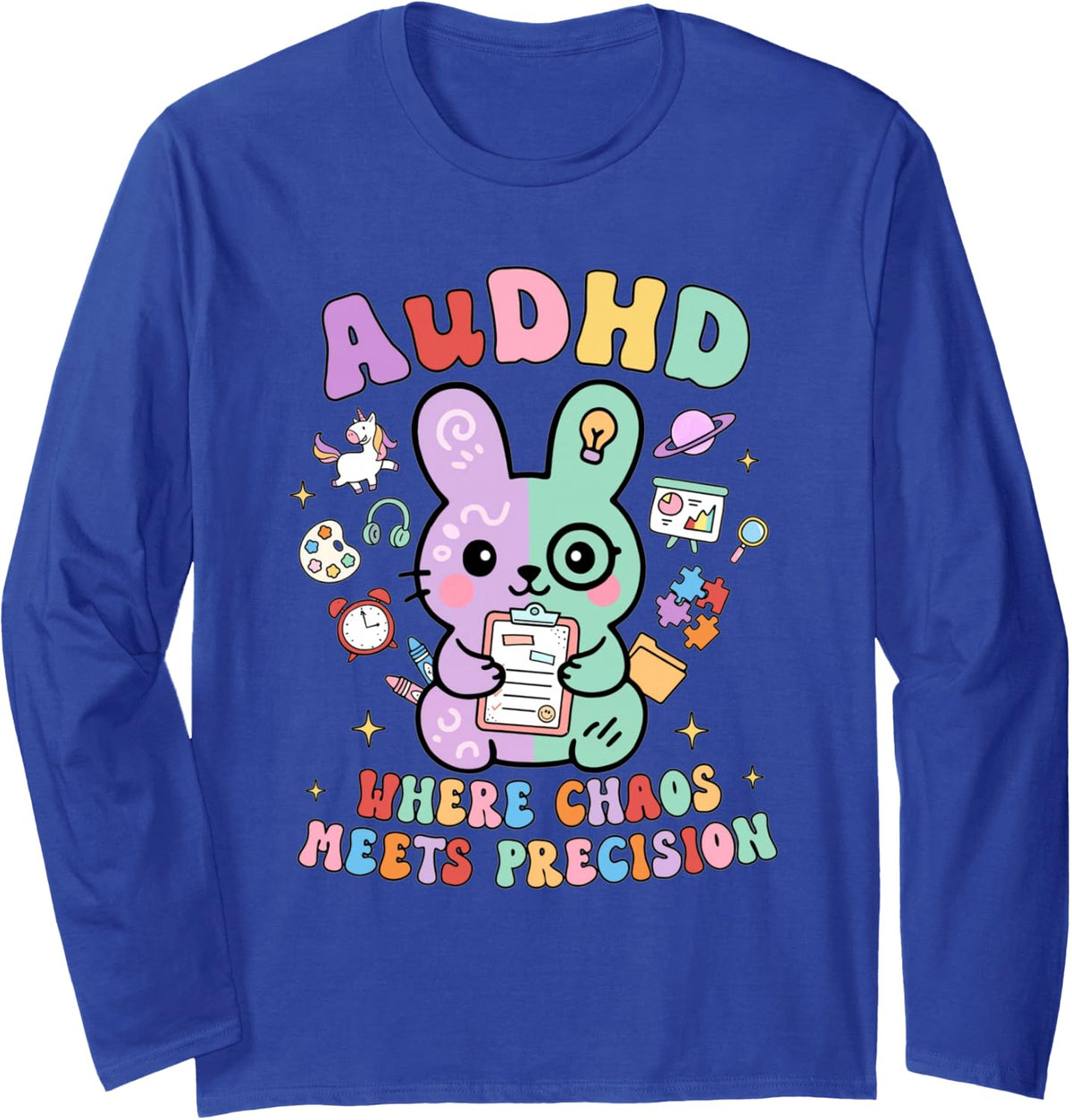 Neurodiversity Cute ADHD Autism AuDHD Therapist Nurse Long Sleeve T-Shirt - Adult Unisex Royal Blue