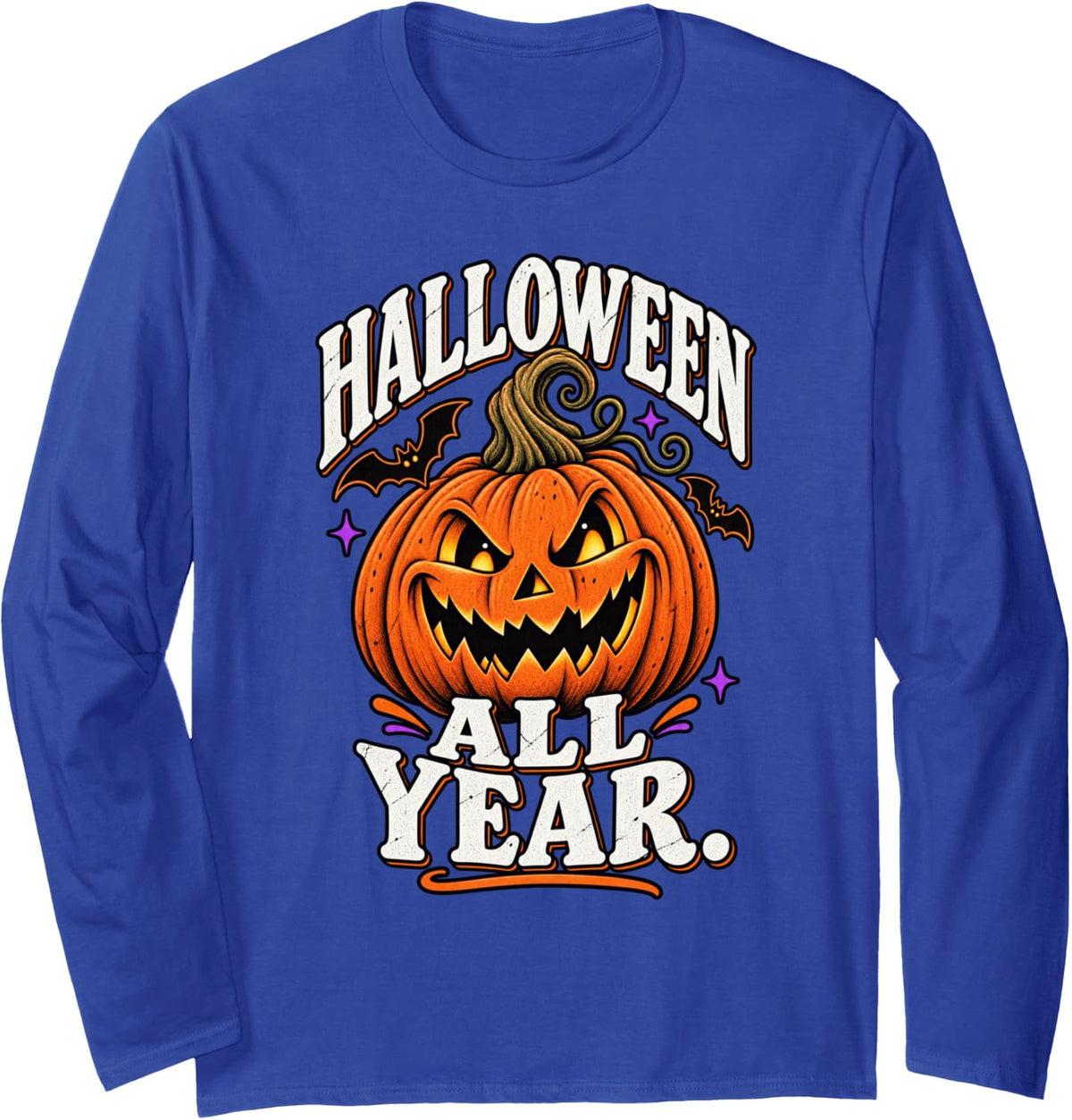 Halloween All Year Jack O Lantern Spooky Season Lover Long Sleeve T-Shirt - Adult Unisex Royal Blue