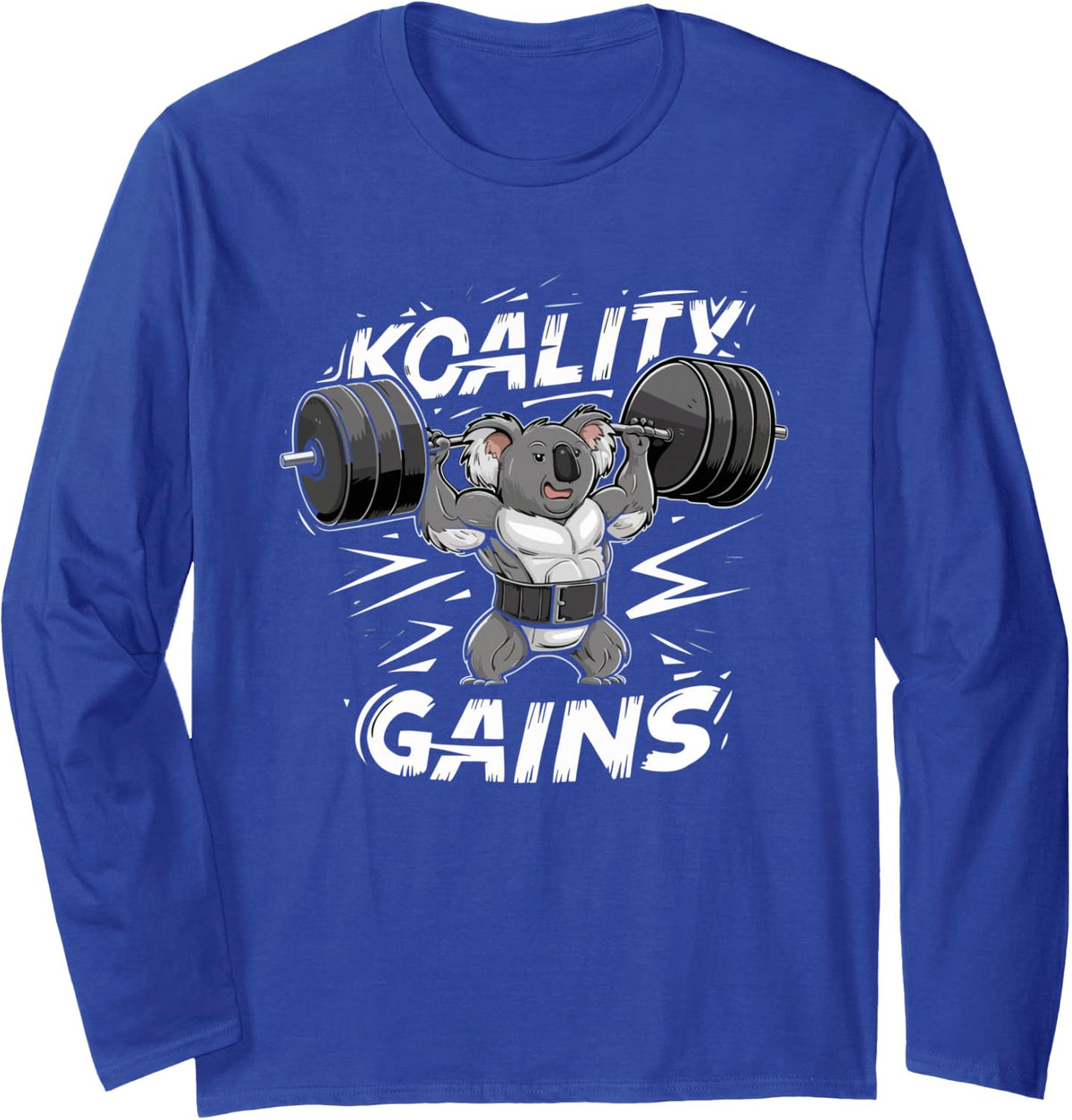 Funny Bodybuilding Workout Koala Gains Gym Weightlifter Long Sleeve T-Shirt - Adult Unisex Royal Blue