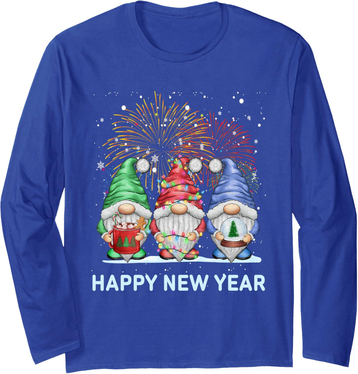 New Years Eve Party Gnomes Matching Family Outfit Costume Long Sleeve T-Shirt - Adult Unisex Royal Blue