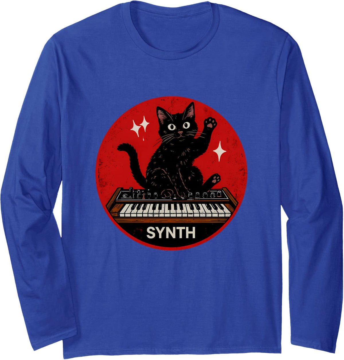 Funny Cat Synth Keyboard Saying Sarcastic Long Sleeve T-Shirt - Adult Unisex Royal Blue