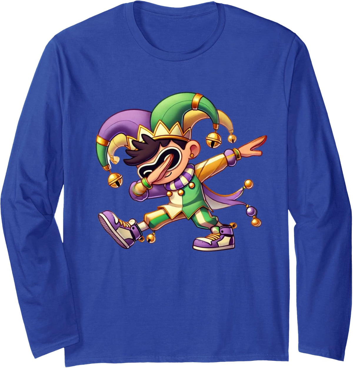 Mardi Gras Boys Dabbing Funny Outfit Jester Hat Boys Tee Long Sleeve T-Shirt - Adult Unisex Royal Blue