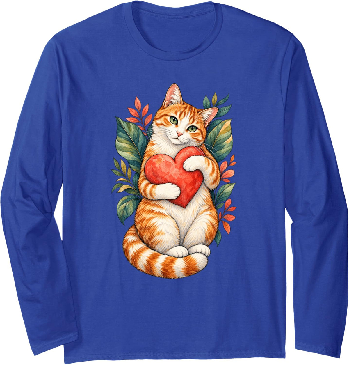 Tabby Cat Heart Valentine Kitten Love Long Sleeve T-Shirt - Adult Unisex Royal Blue