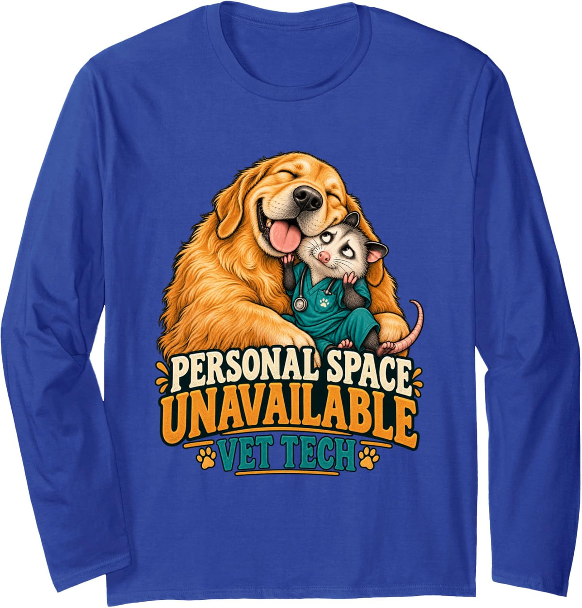Golden Retriever Funny Vet Tech Long Sleeve T-Shirt - Adult Unisex Royal Blue
