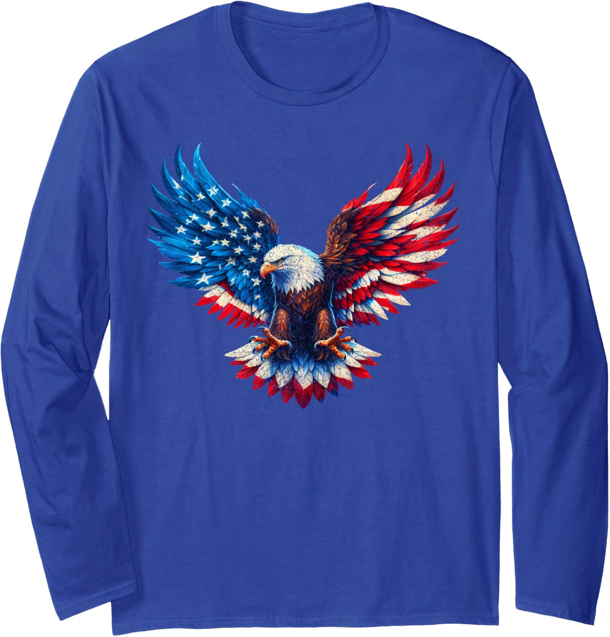 American Flag Bald Eagle Patriotic Eagle 4th of July USA Long Sleeve T-Shirt - Adult Unisex Royal Blue