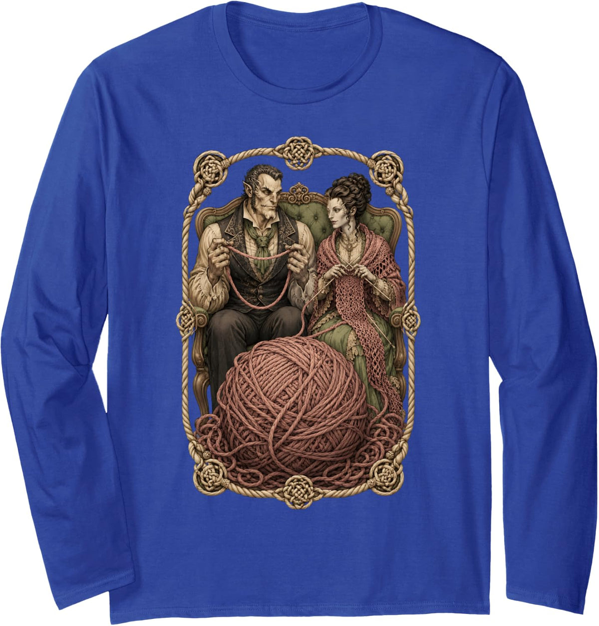 Knitting Funny Fantasy Couple Yarn Lover Humor Fiber Arts Long Sleeve T-Shirt - Adult Unisex Royal Blue