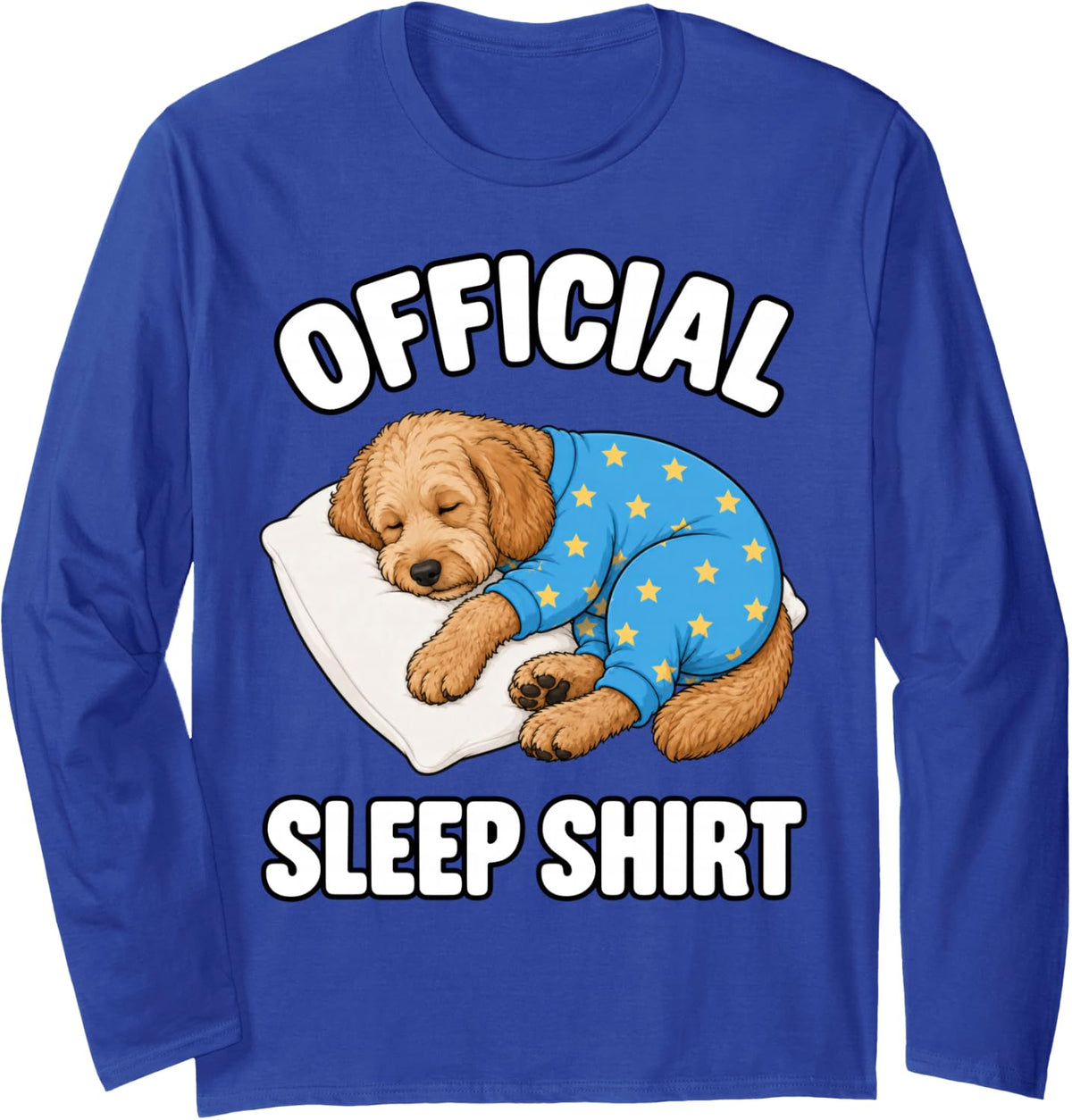 Cavapoo Sleeping in Pajamas Official Sleepshirt Cute Long Sleeve T-Shirt - Adult Unisex Royal Blue