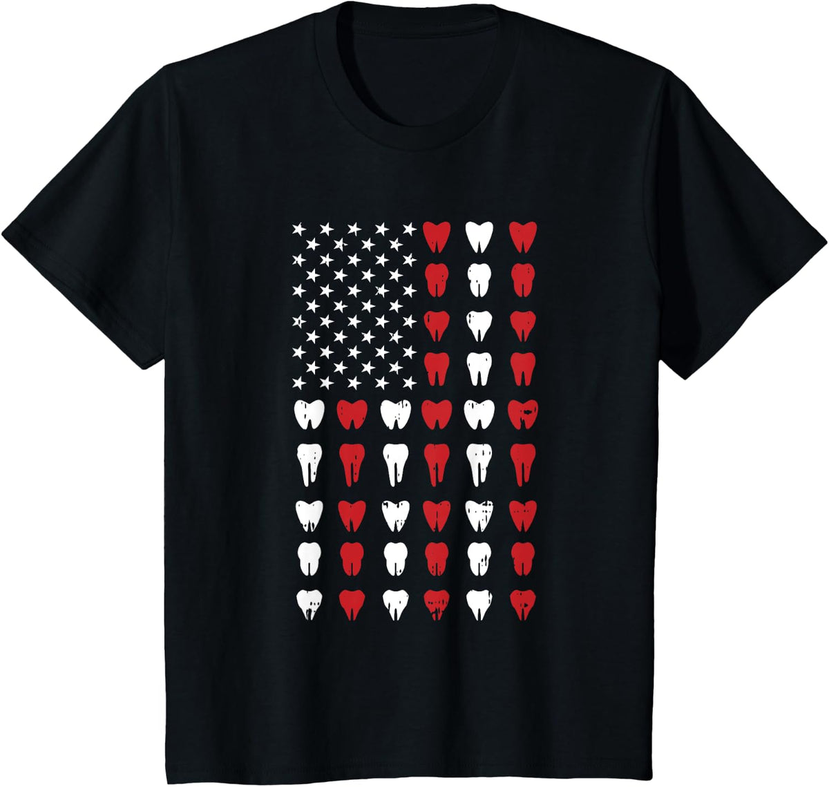 Teeth 4th of July Vintage Dental US Flag Patriotic Dentist T-Shirt - Black