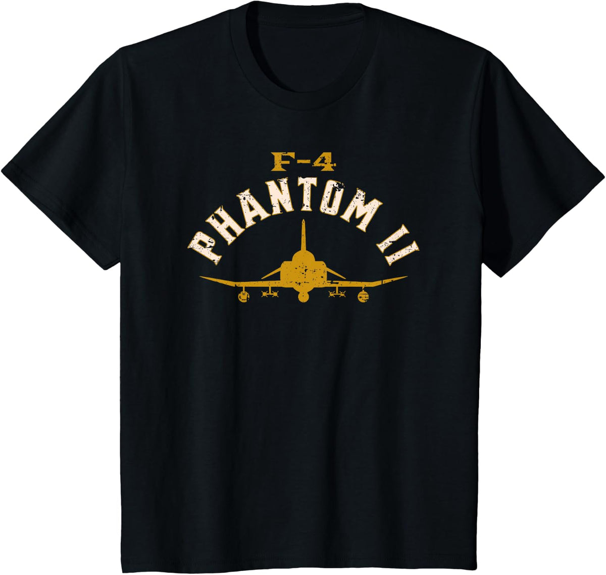 F-4 Phantom II Naval Fighter Jet Aircraft Distressed Design T-Shirt - Black