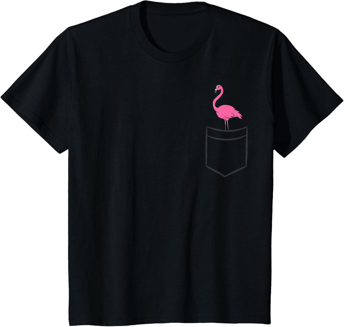 Pink Flamingo In a Pocket Cute Pocket Flamingo T-Shirt - Black