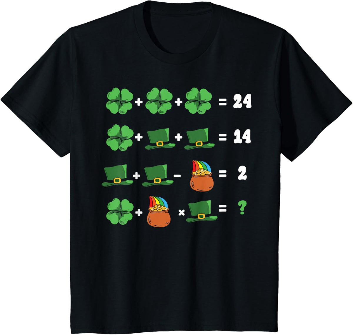 St Patricks Day Shamrock Math Equation Funny Irish Teacher T-Shirt - Black
