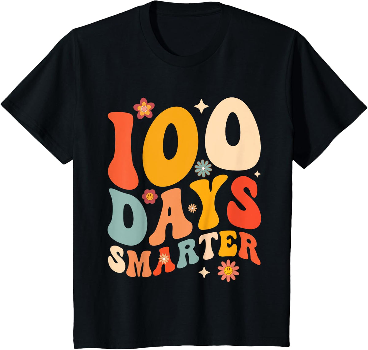 100 Days Smarter Happy 100th Day Of School Groovy Boys Girls T-Shirt - Black