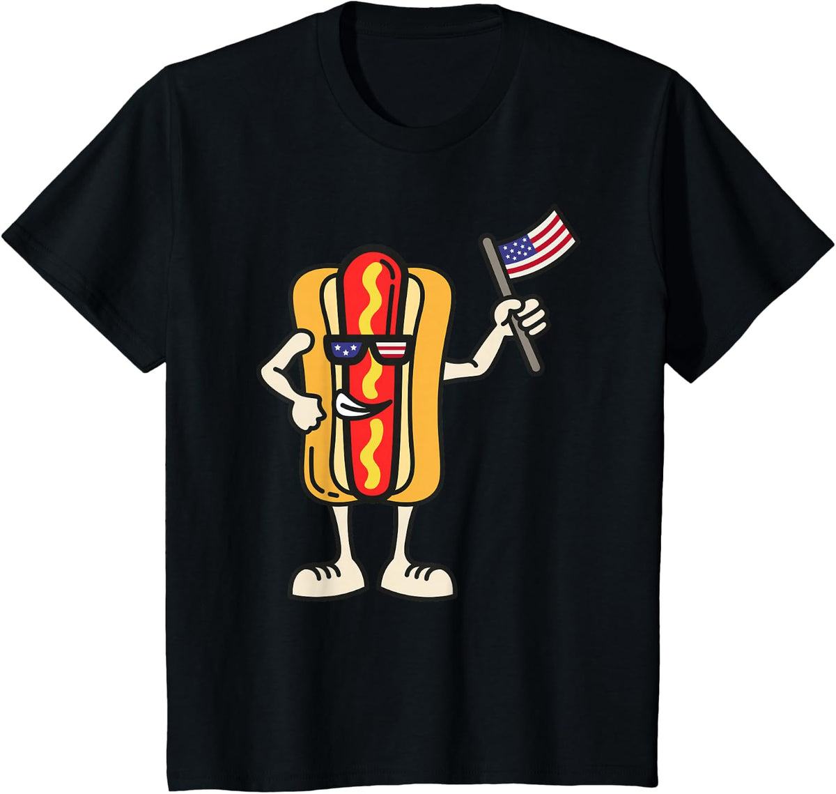 Hot Dog American Flag July 4th Patriotic T-Shirt - Black