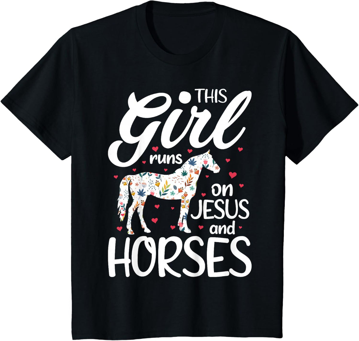 This Girl Runs on Jesus and Horses Riding Horse Lover T-Shirt - Black