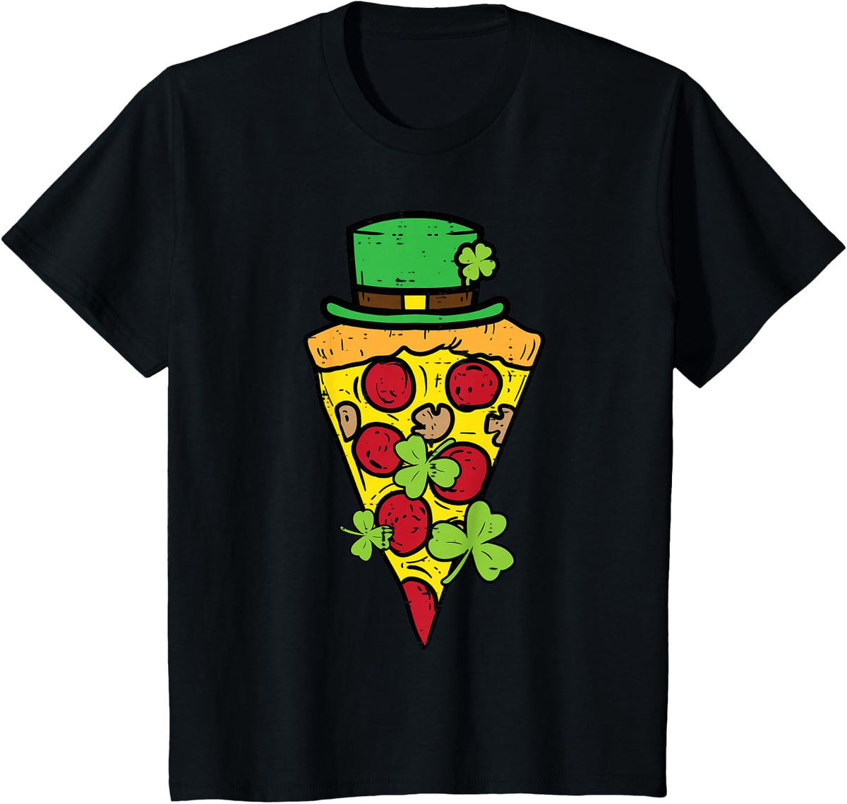 St Patricks Day Pizza Saint Paddys Pattys Men Women Kids T-Shirt - Black