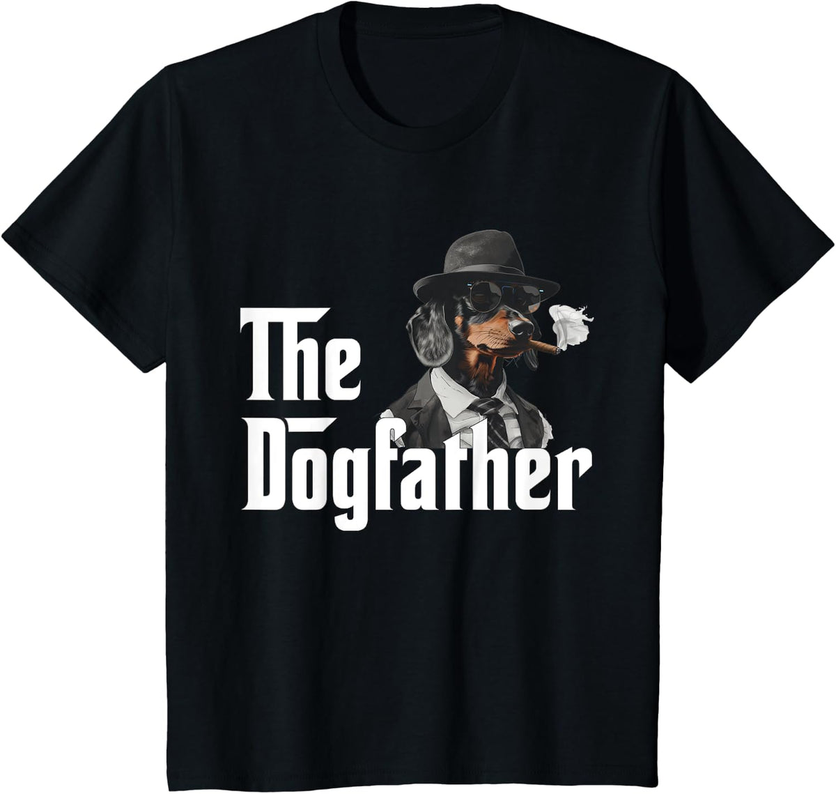 Funny Dachshund Dog Dad Design - The Dogfather T-Shirt - Black