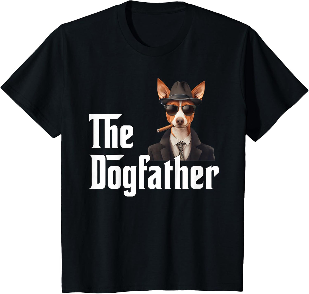 Funny Basenji Dog Dad Design - The Dogfather T-Shirt - Black