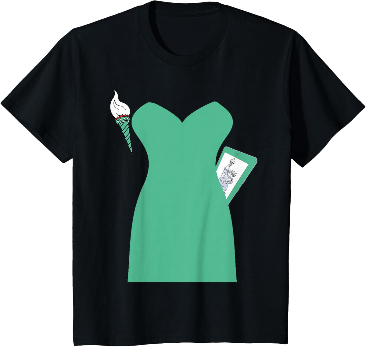 Statue Of Liberty 4th Of July Patriotic Costume Women Kids Men T-Shirt - Black