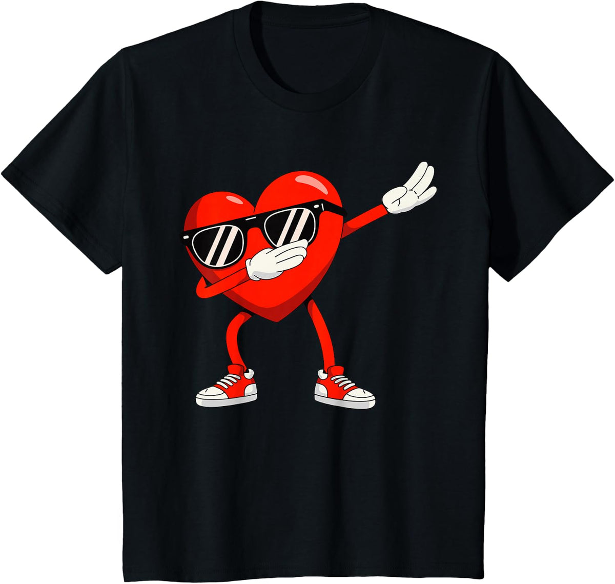 Dabbing Heart Cartoon Valentine's Day Tee T-Shirt - Black