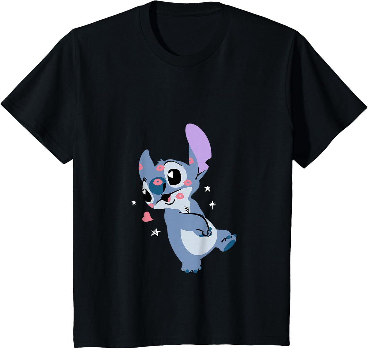 Disney Lilo & Stitch Covered in Valentine's Day Kisses T-Shirt - Black