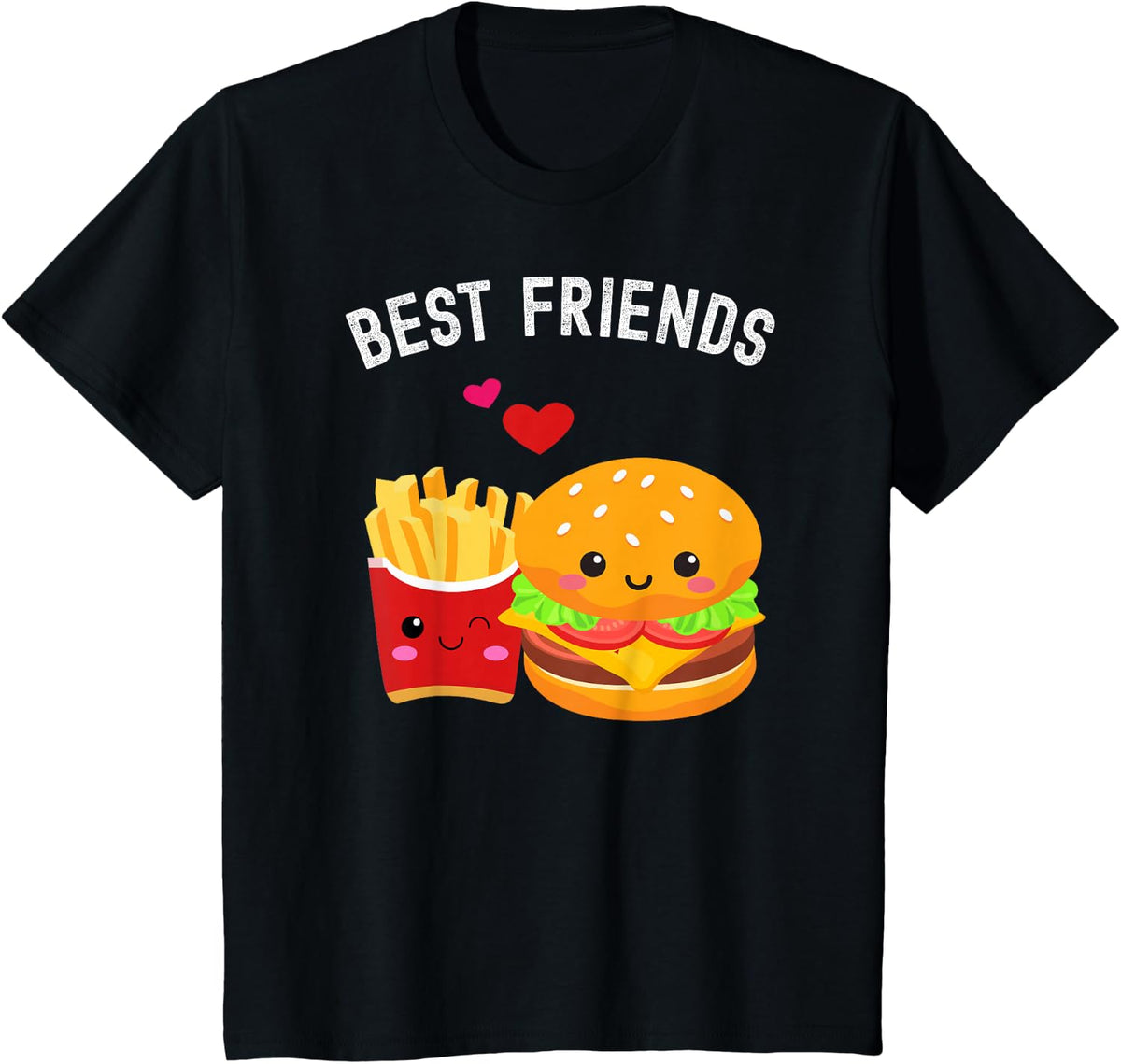 Best Friends Kawaii Burger and Fries Couple T-Shirt - Black