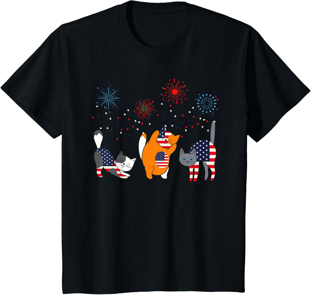 Fourth 4th of July American Flag Meowica Cats Cat T-Shirt - Black