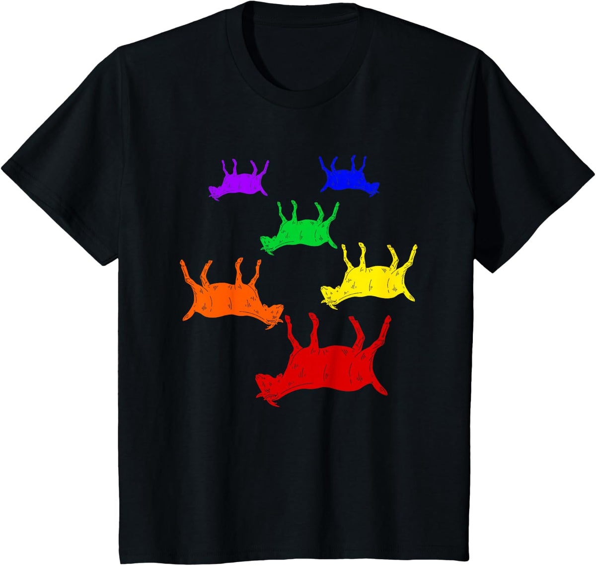 Rainbow Fainting Goats Farm Animal Lover Fainting Goat T-Shirt - Black