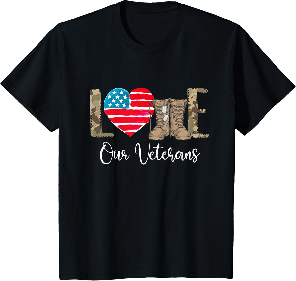 Love Our Veterans - Patriotic America Veterans Memorial Day T-Shirt - Black