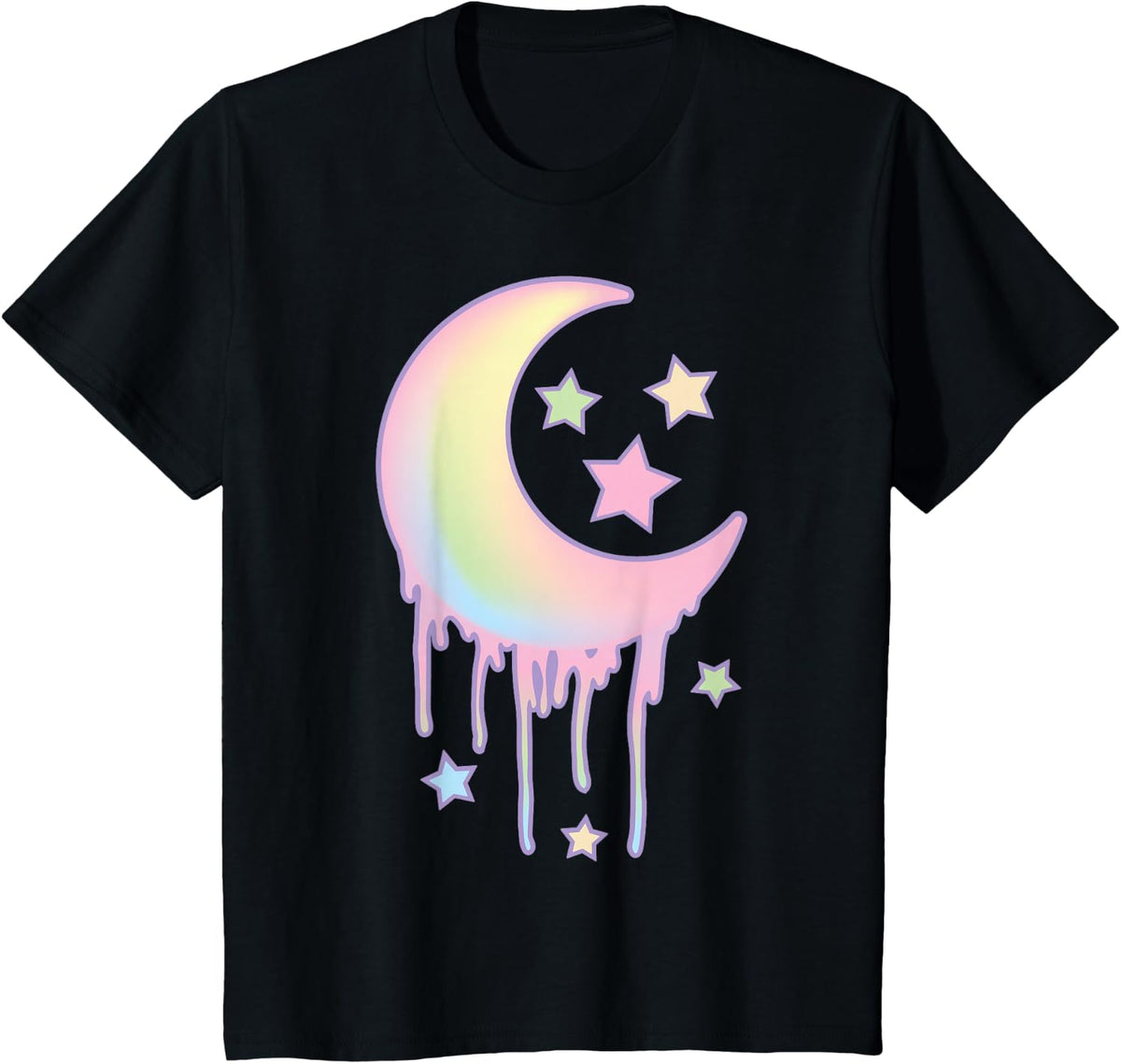 Pastel Goth Moon & Stars Trippy Aesthetic Kawaii Girls T-Shirt - Black