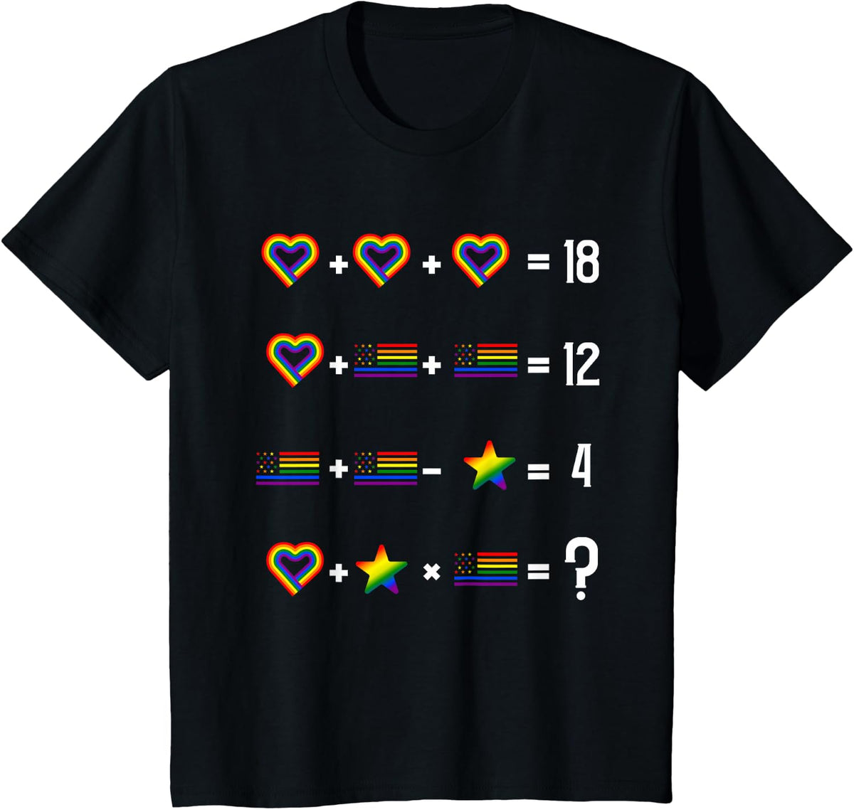 Math Equation LGBT-Q Cool Gay Pride Rainbow Flag Teacher T-Shirt for Men Women Kids - Black