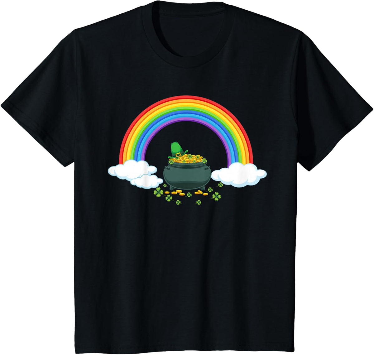 Rainbow Pot Of Gold Irish Shamrock St Patricks Day T-Shirt - Black