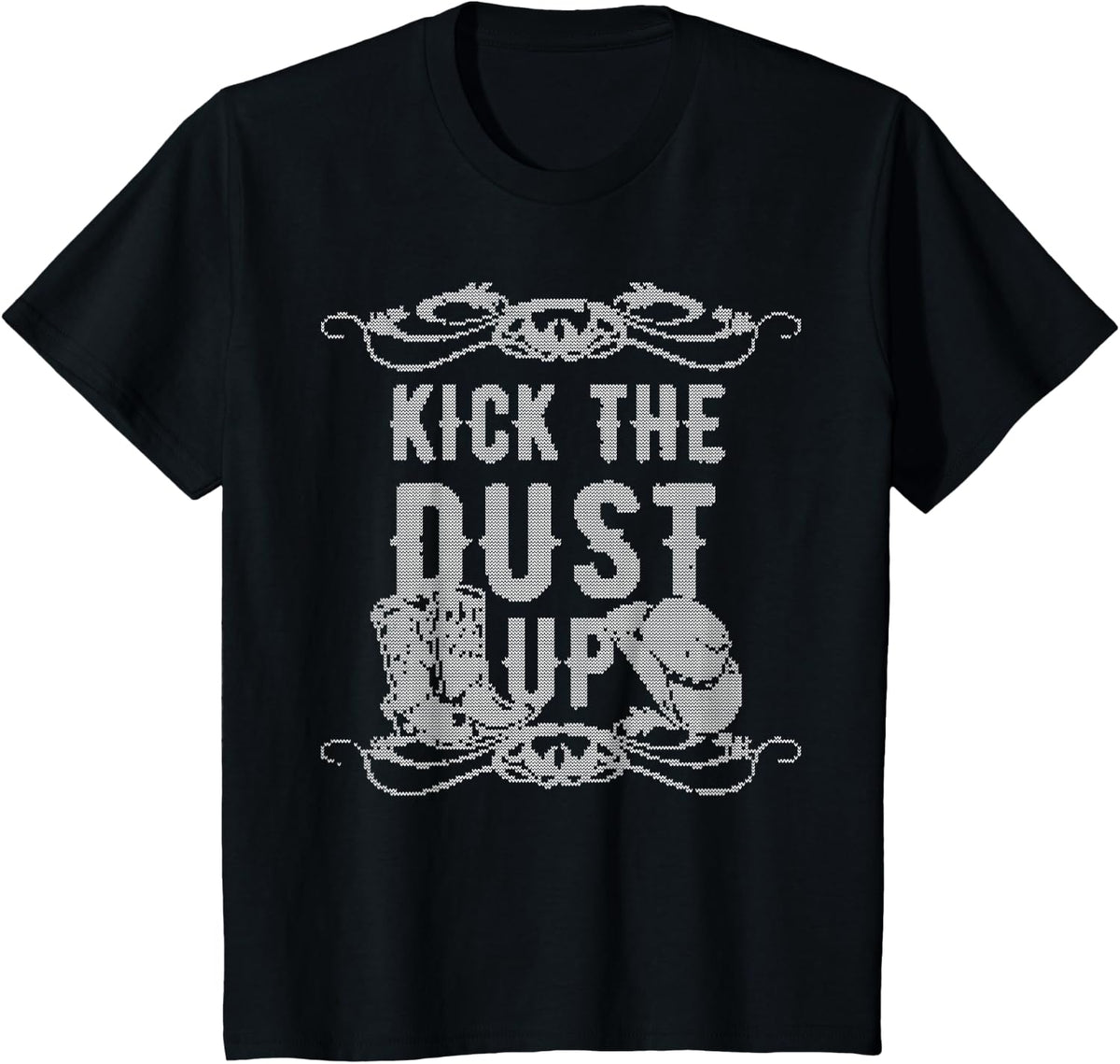 Ugly Christmas Kick The Dust Up Cowboy Cowgirl Western T-Shirt - Black