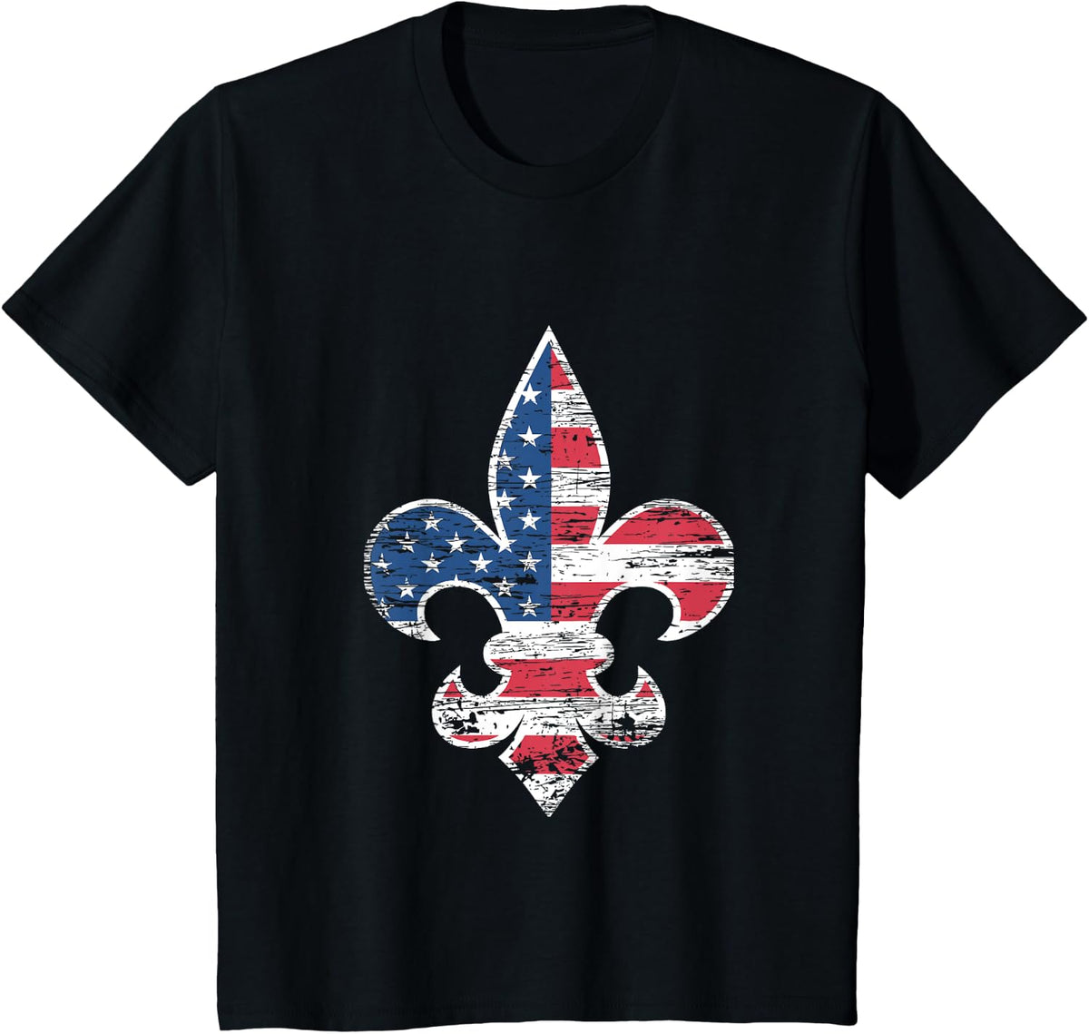 Fleur De Lys American Flag Distressed Vintage Mardi Gras T-Shirt - Black