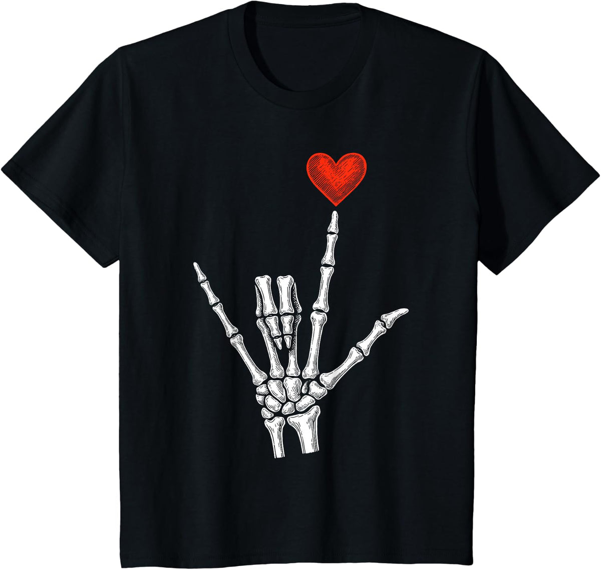 Skeleton Heart Hand Valentines Day for Men Women T-Shirt - Black