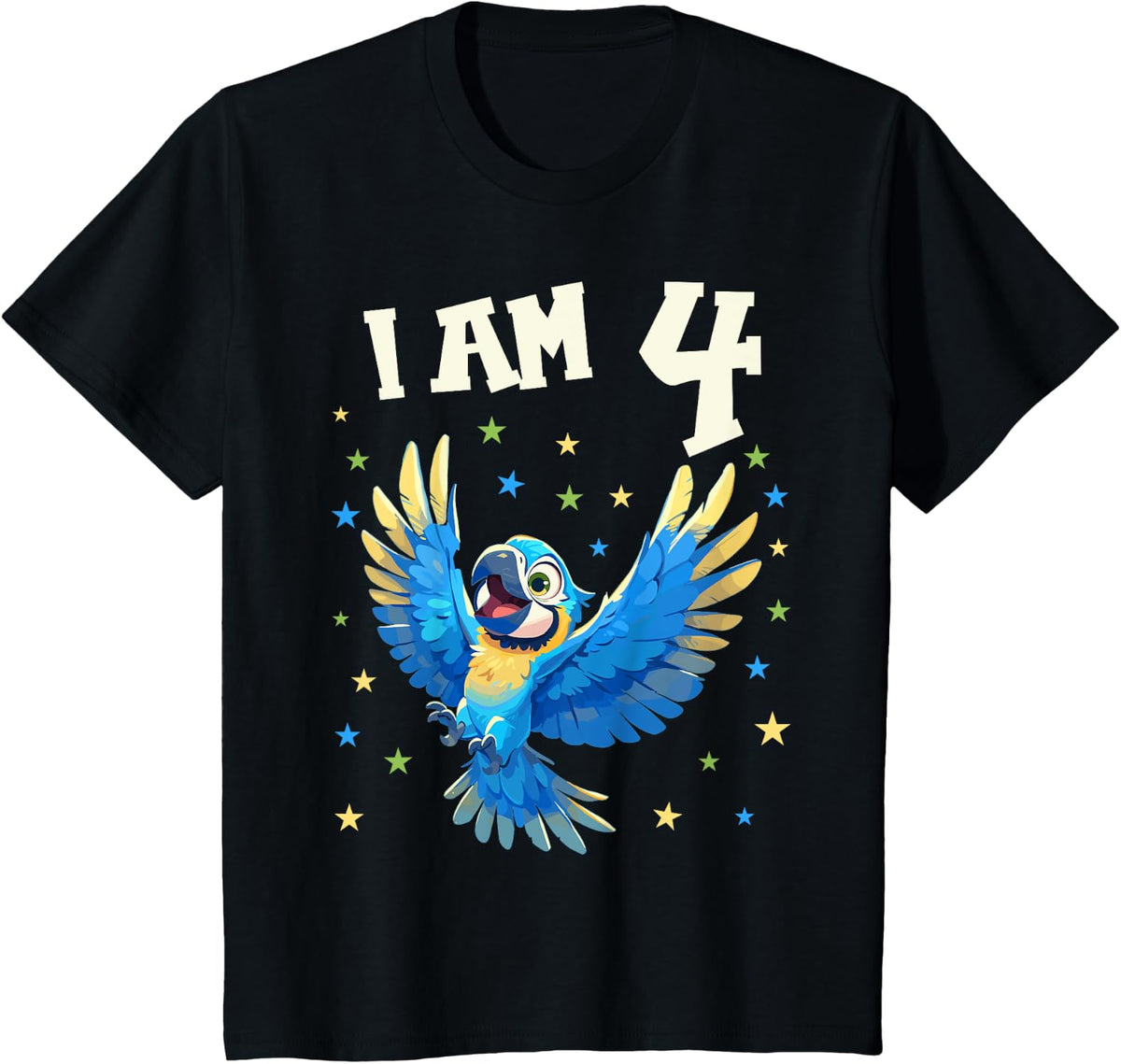 4 Year Old Birthday Shirt for Boys and Girls Macaw Tee T-Shirt - Black