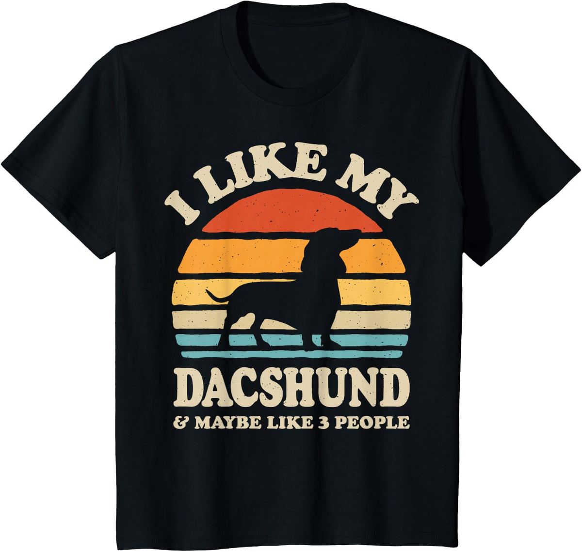 I Like My Dachshund And Maybe Like 3 People Dog Lover Retro T-Shirt - Black