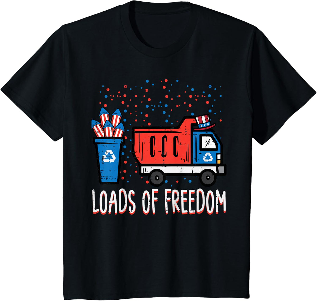 Kids 4th July Dump Truck Loads Of Freedom America Boys Kids Youth T-Shirt - Black