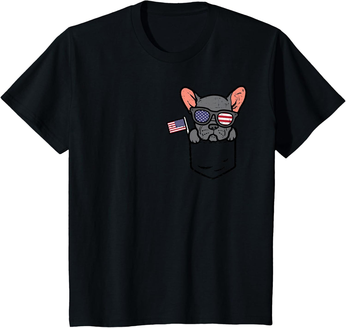 French Bulldog Pocket Frenchie American USA 4th of July Dog T-Shirt - Black